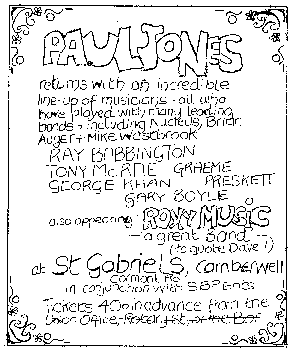 Flyer for early Roxy gig